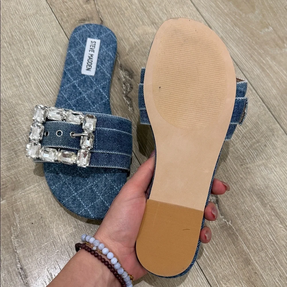 Steve Madden Denim Sandals with Embellished Buckle - Picture 4 of 4